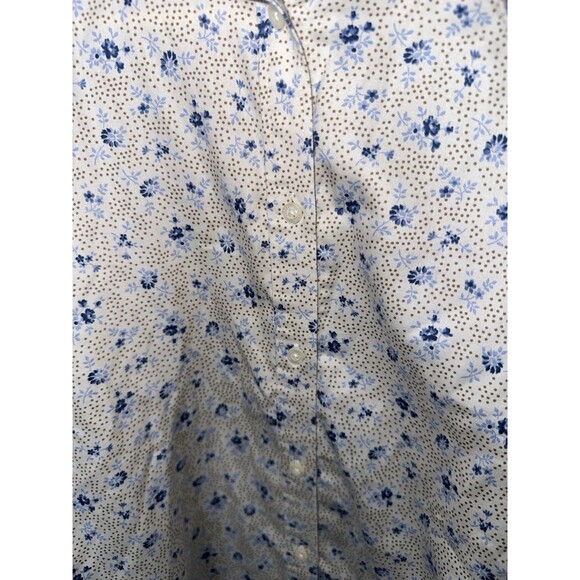 Chaps By Ralph Lauren Women's Shirt Button Up White Blue Floral Polka Dot Sz L - Picture 3 of 11